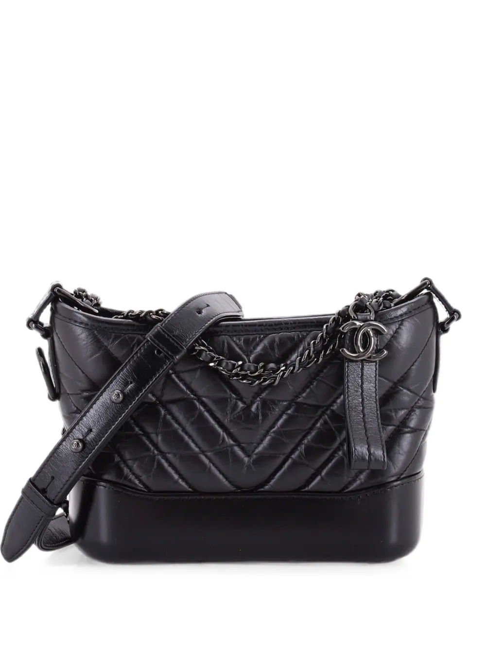 CHANEL Pre-Owned So Black Gabrielle Chevron Aged Calfskin Small hobo bag - Schwarz