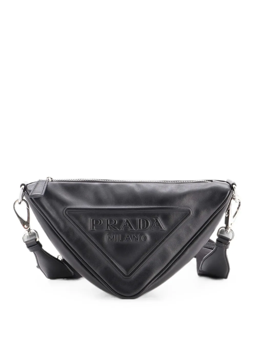 Prada Pre-Owned Triangle Logo Zip Leather Small crossbody bag - Schwarz