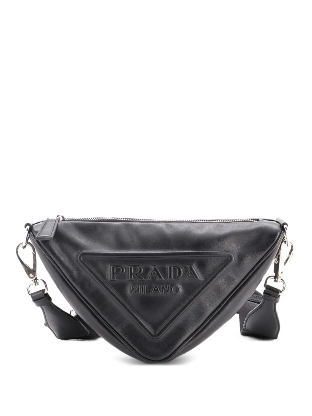 Prada Pre-Owned Triangle Logo Zip Leather Small crossbody bag - Nero