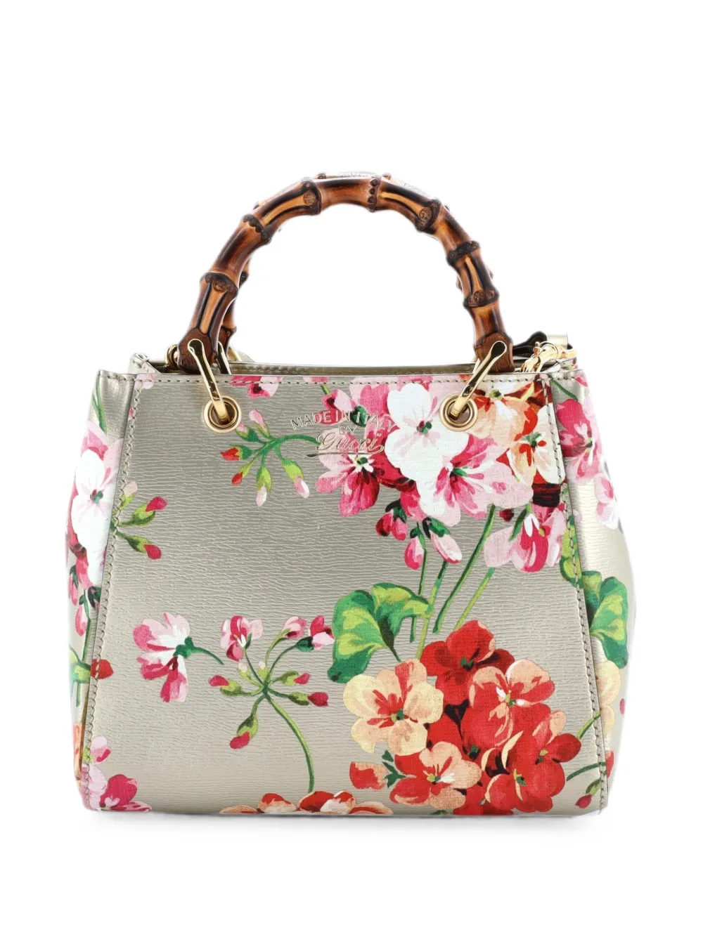 Gucci Pre-Owned Bamboo Shopper Blooms Print Leather Mini tote bag - Oro