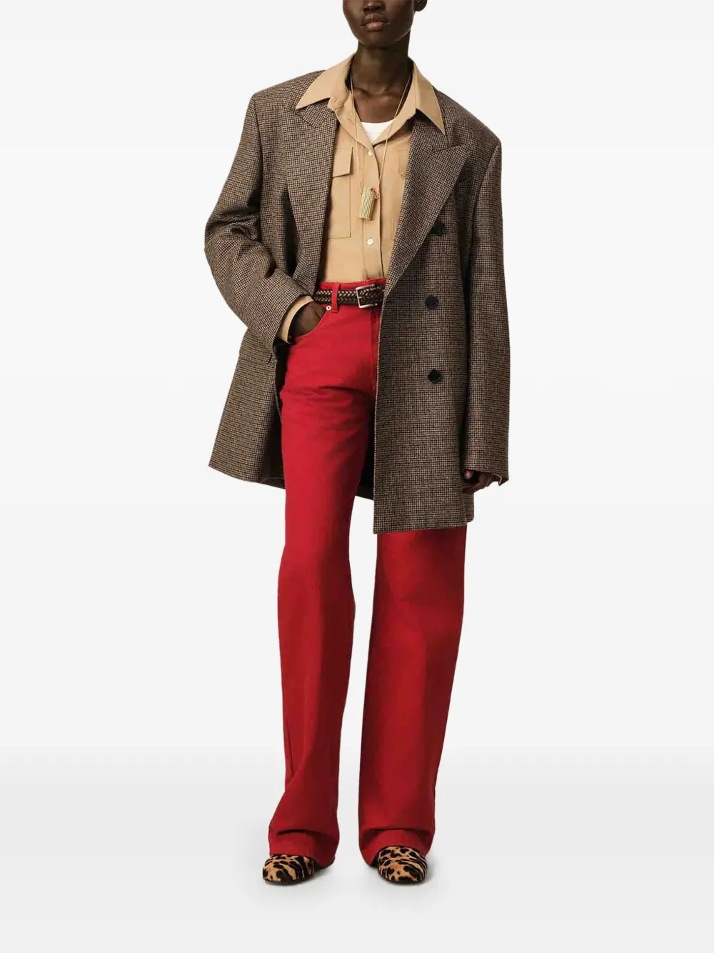 AMI Paris Wollen blazer met dubbele rij knopen en pied-de-poule-patroon Bruin