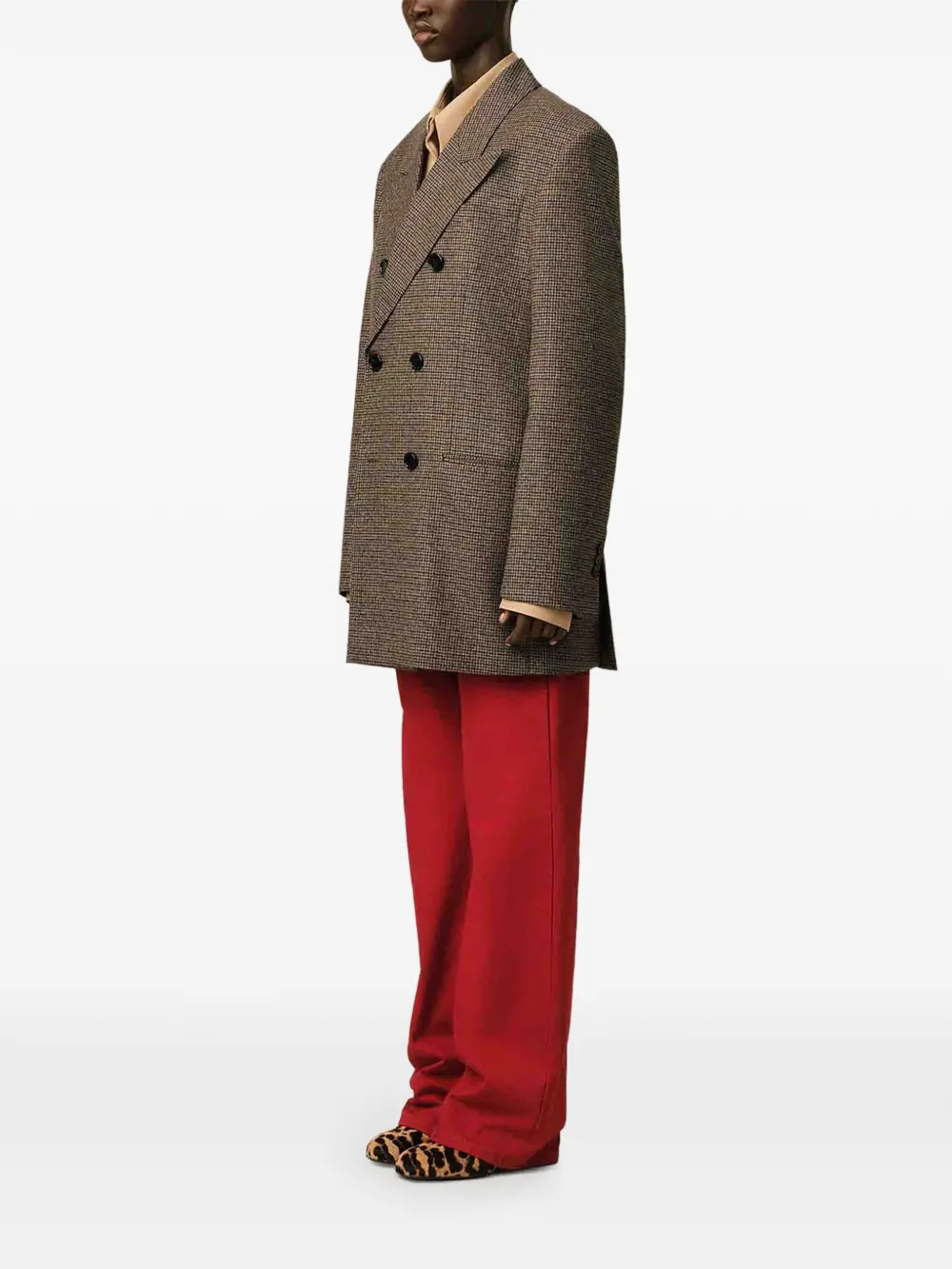 AMI Paris Wollen blazer met dubbele rij knopen en pied-de-poule-patroon Bruin