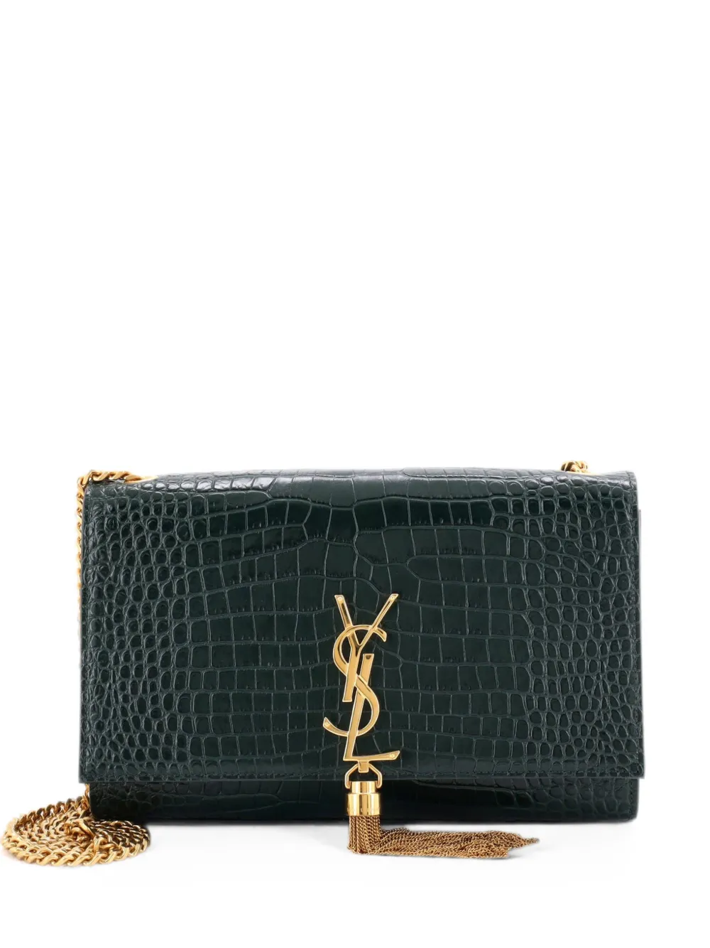 Saint Laurent Pre-Owned Classic Monogram Tassel Crocodile Embossed Leather Medium crossbody bag - Verde