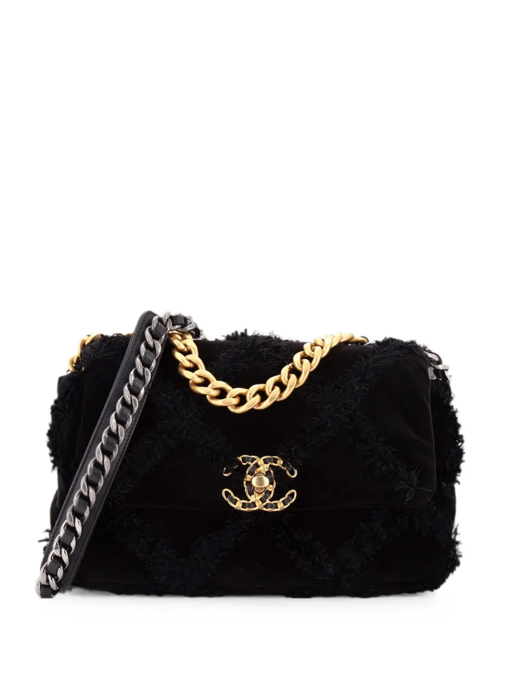 CHANEL Pre-Owned 19 Flap Bag Quilted Velvet Medium shoulder bag - Schwarz
