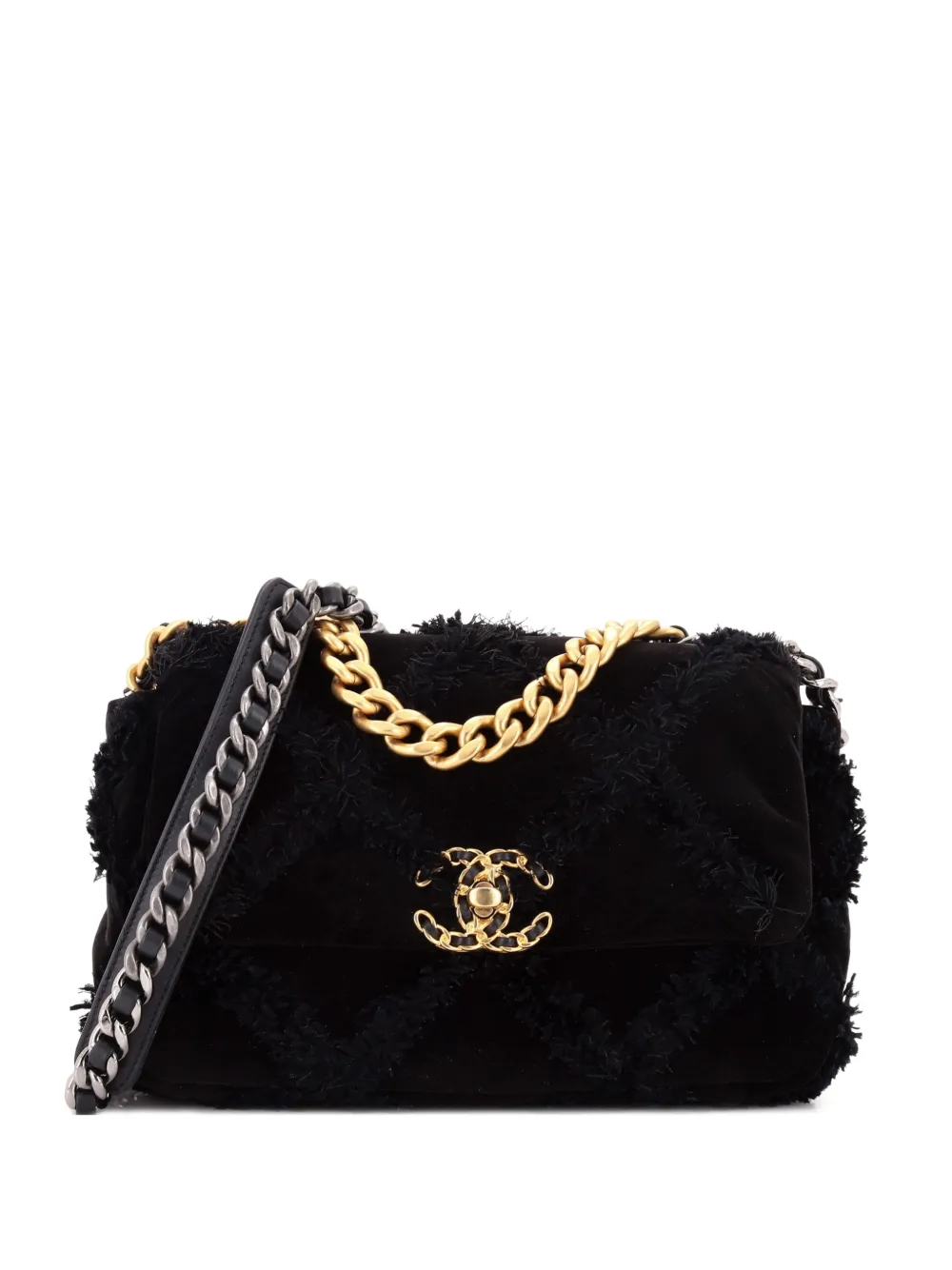 CHANEL Pre-Owned 19 Flap Bag Quilted Velvet Medium shoulder bag - Nero