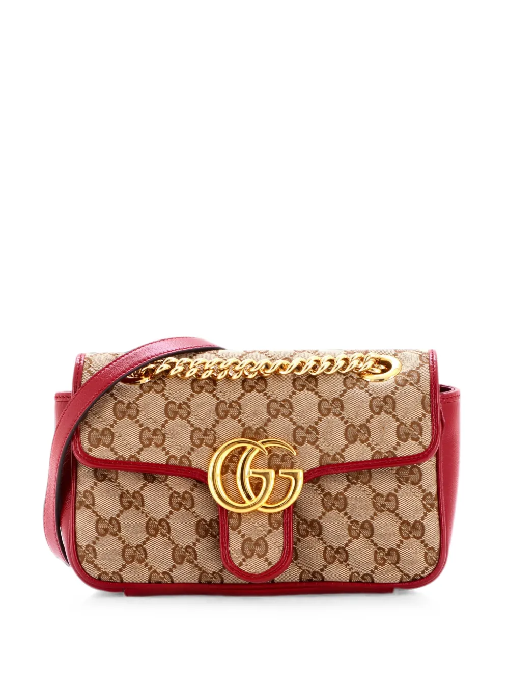 Gucci Pre-Owned GG Marmont Flap Bag Diagonal Quilted GG Canvas with Leather Mini crossbody bag - Rosso
