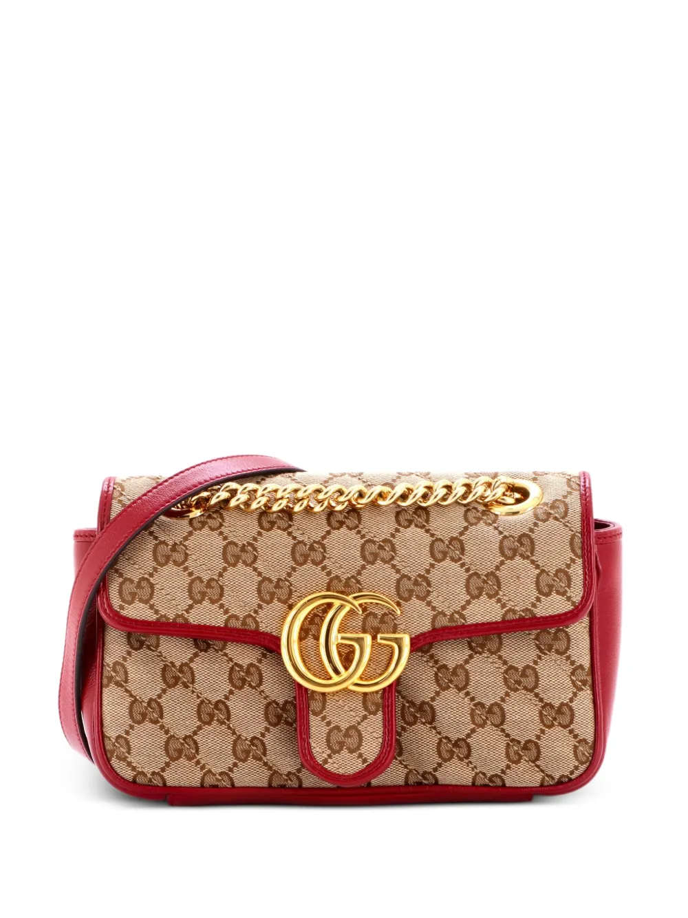 Gucci Pre-Owned GG Marmont Flap Bag Diagonal Quilted GG Canvas with Leather Mini crossbody bag - Rosso