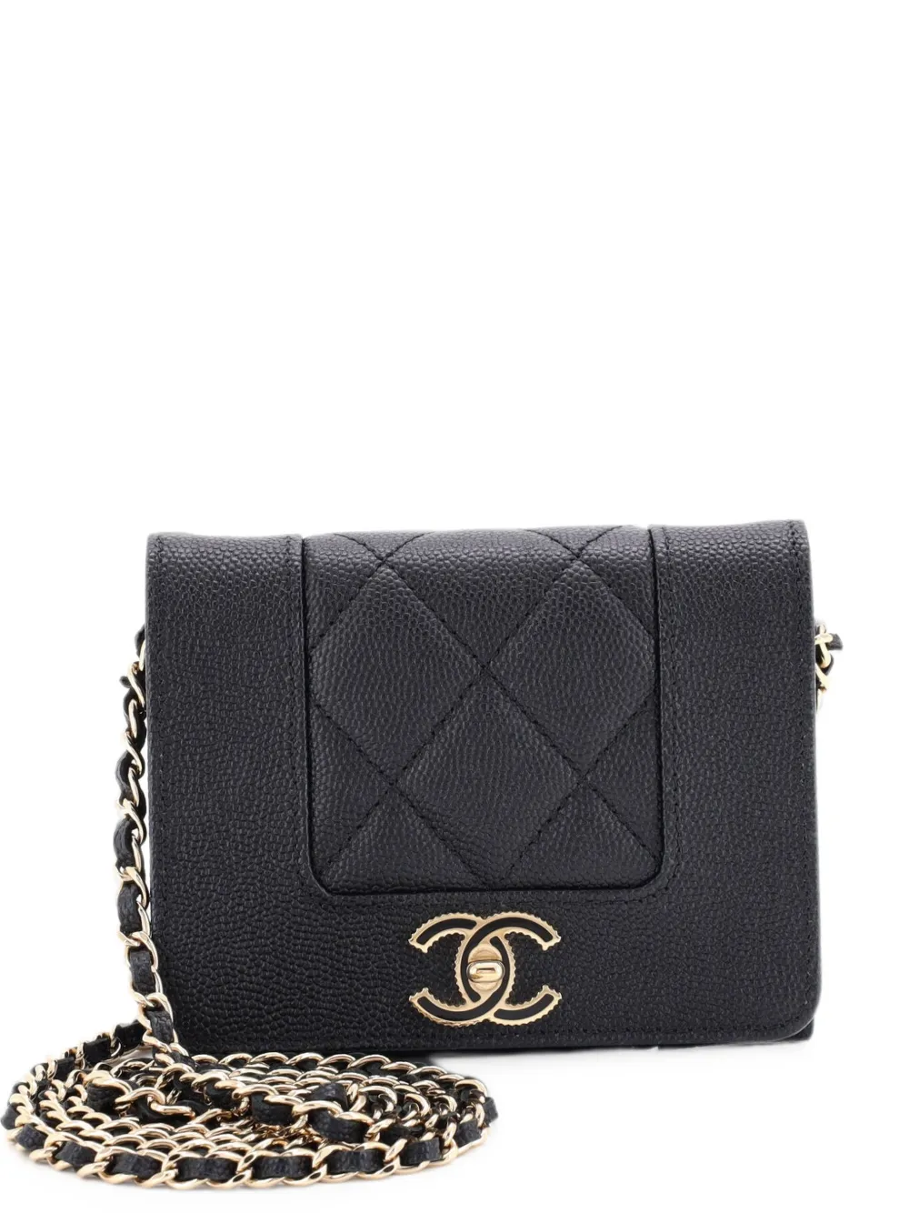 CHANEL Pre-Owned Mademoiselle Card Holder on Chain Quilted Caviar crossbody bag - Nero