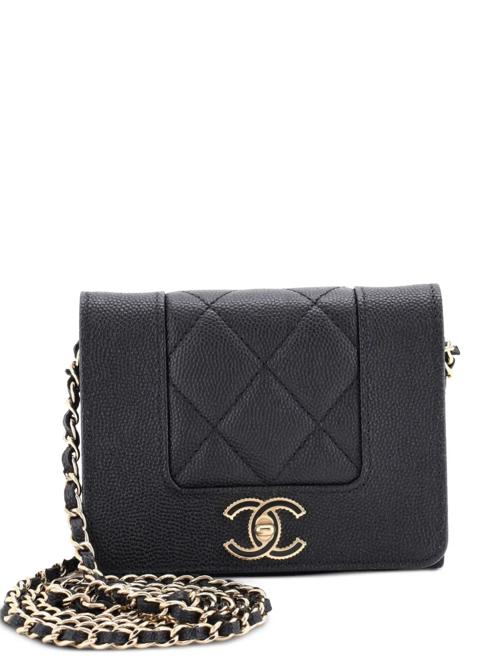 CHANEL Pre-Owned Mademoiselle Card Holder on Chain Quilted Caviar crossbody bag - Nero