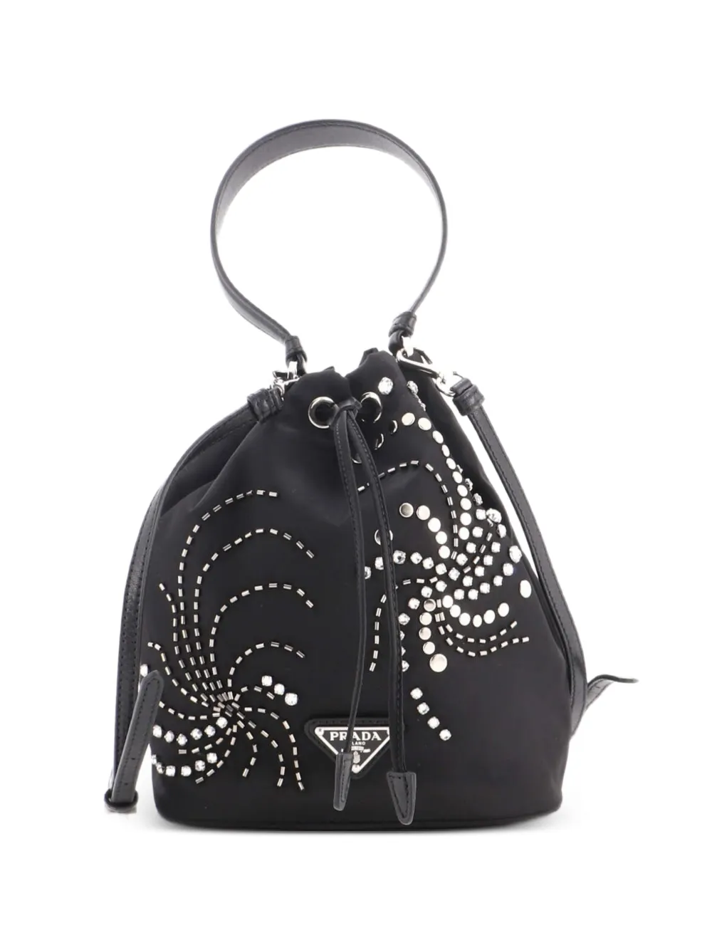 Prada Pre-Owned Re-Edition 1978 Crystal Embellished Tessuto Mini bucket bag - Nero