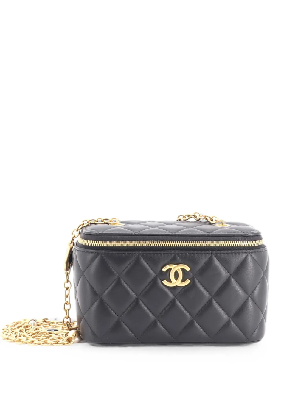 CHANEL Pre-Owned CC Enamel Pearl Charm Me Vanity Case with Chain Quilted Lambskin Small crossbody bag - Schwarz