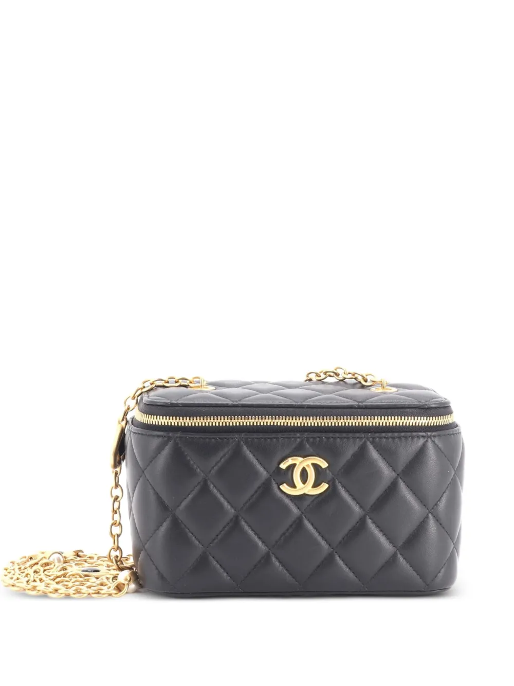 CHANEL Pre-Owned CC Enamel Pearl Charm Me Vanity Case with Chain Quilted Lambskin Small crossbody bag - Nero