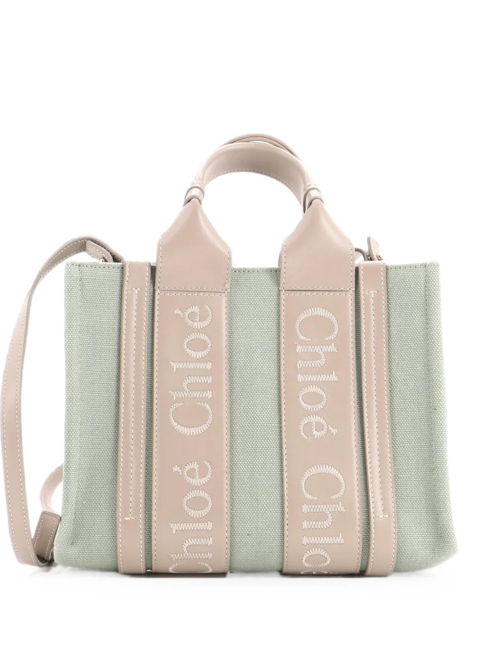 Chloé Pre-Owned Woody Convertible Linen and Leather Small tote bag - Grau