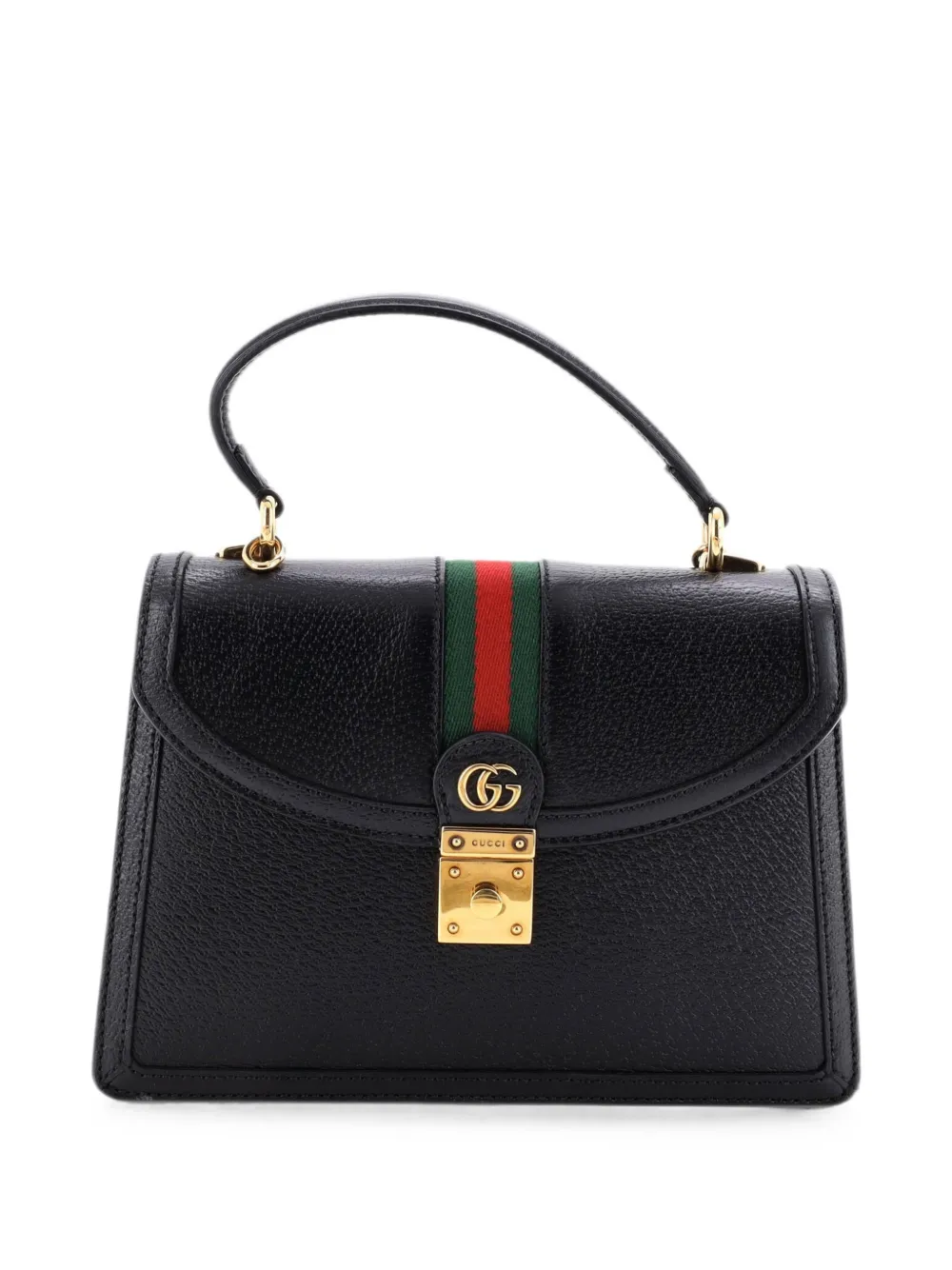 Pre-owned Gucci Ophidia Flap Top Handle Bag Leather Small Satchel In Black