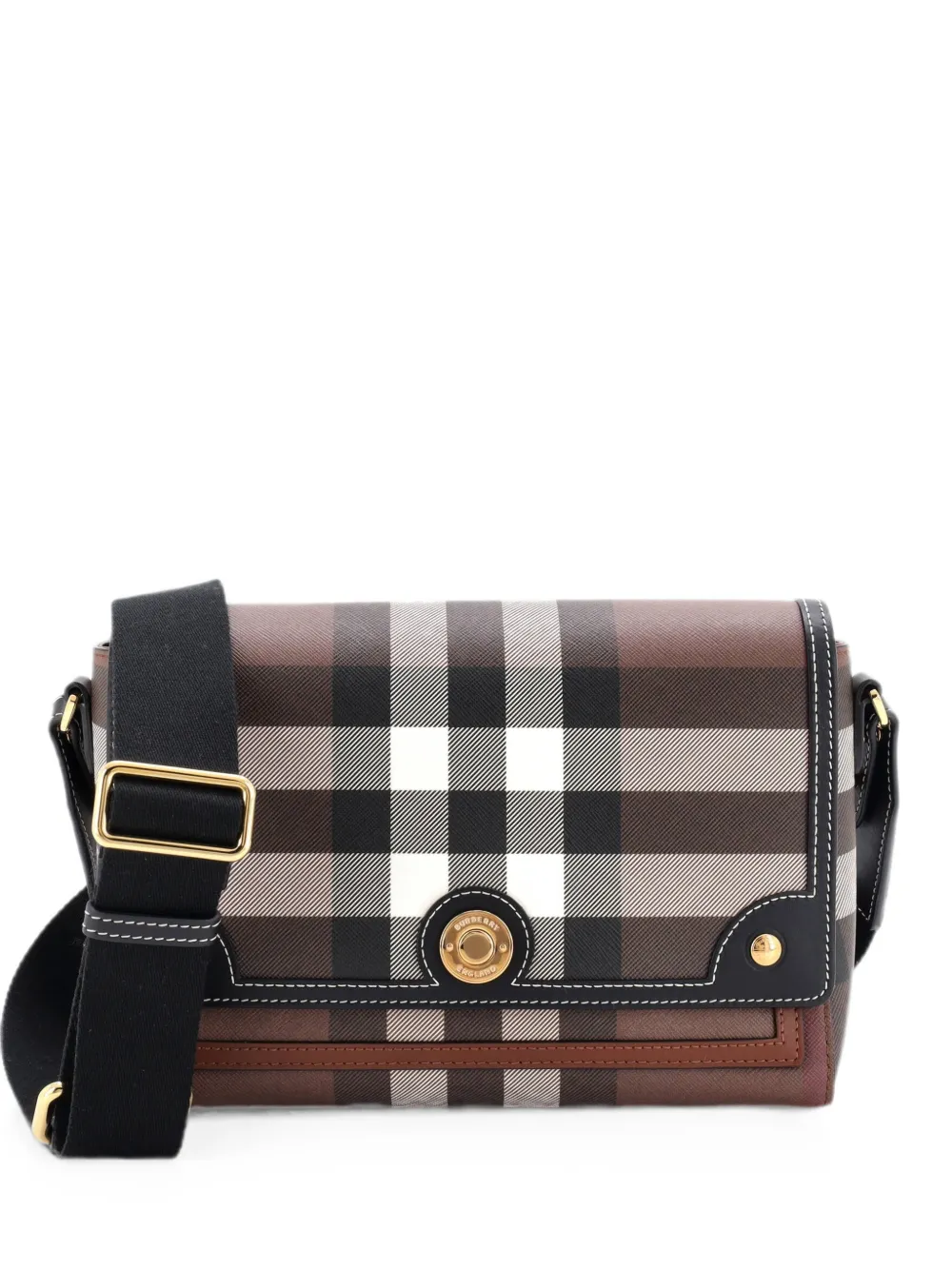 Burberry Pre-Owned Note Check Canvas and Leather Medium crossbody bag - Schwarz