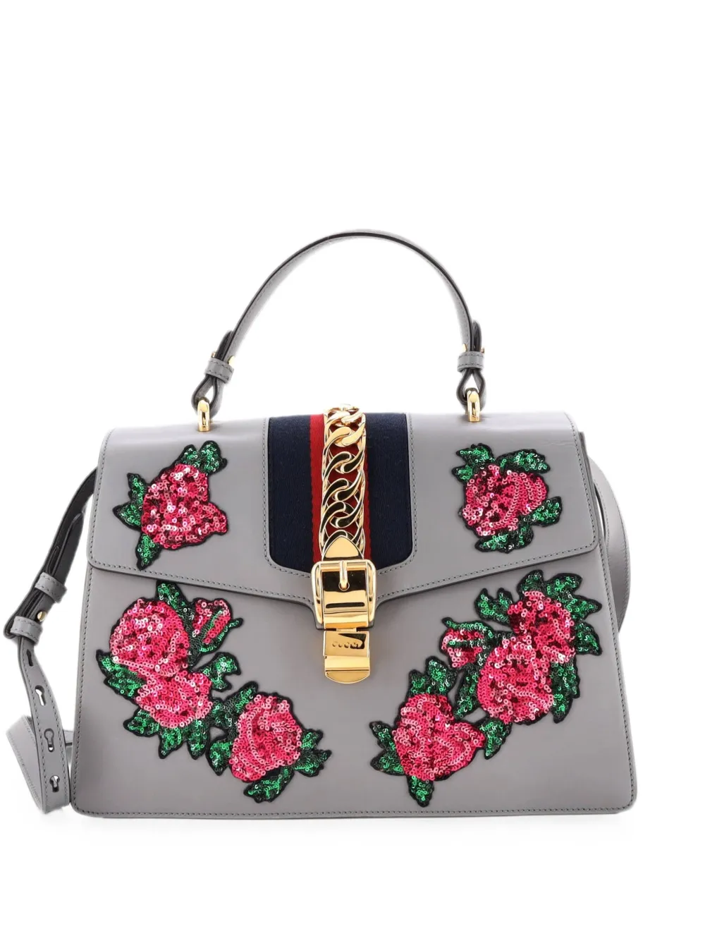 Gucci Pre-Owned Sylvie Top Handle Bag Embroidered Leather Medium satchel - Grau
