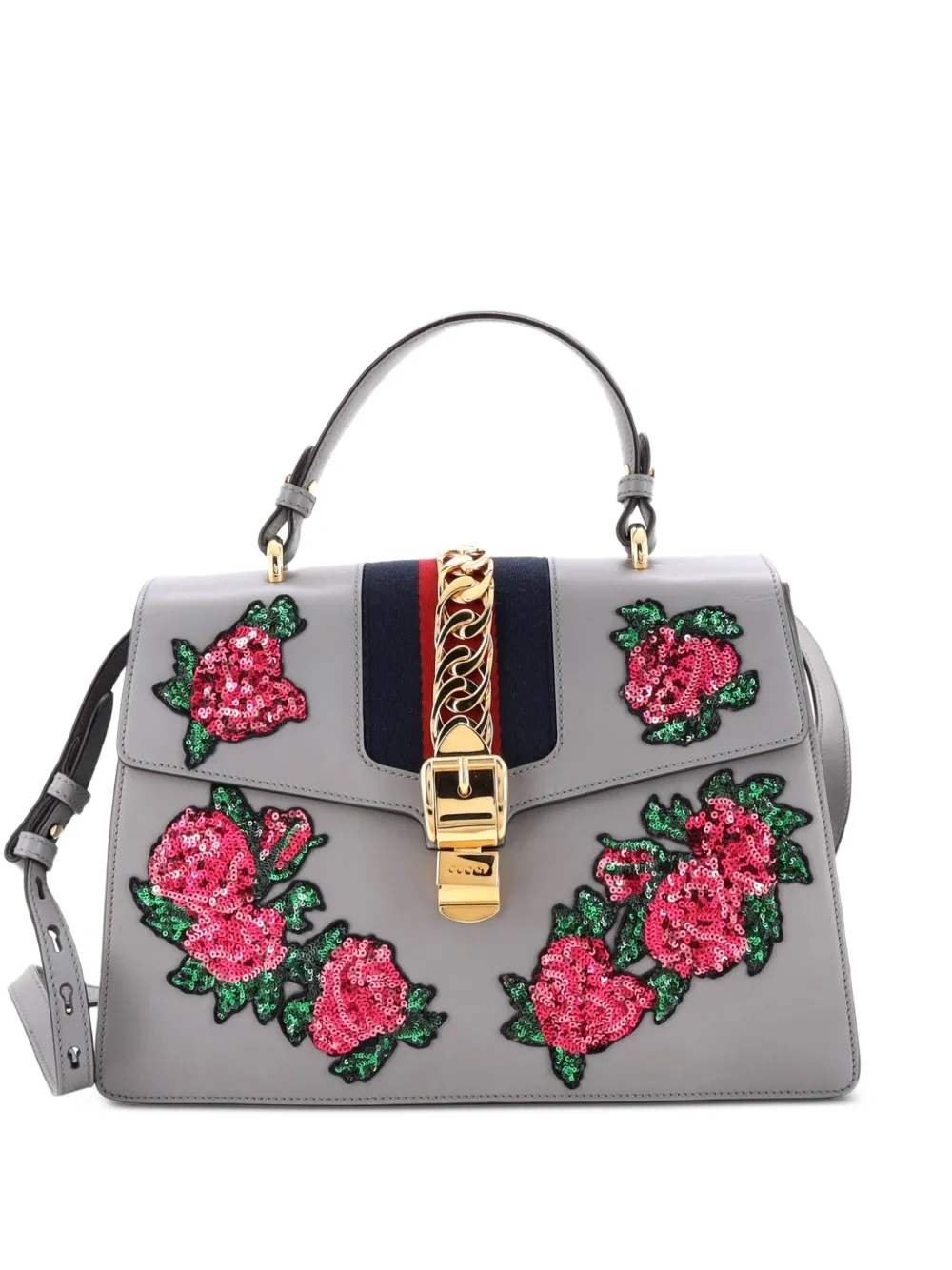 Gucci Pre-Owned Sylvie Top Handle Bag Embroidered Leather Medium satchel - Grigio