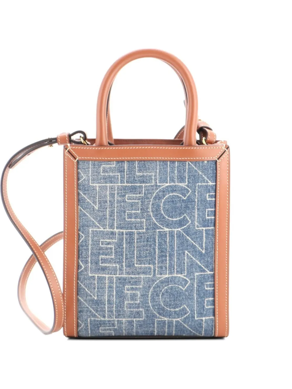 Celine Pre-Owned Vertical Cabas Printed Denim with Leather Mini tote bag - Blu