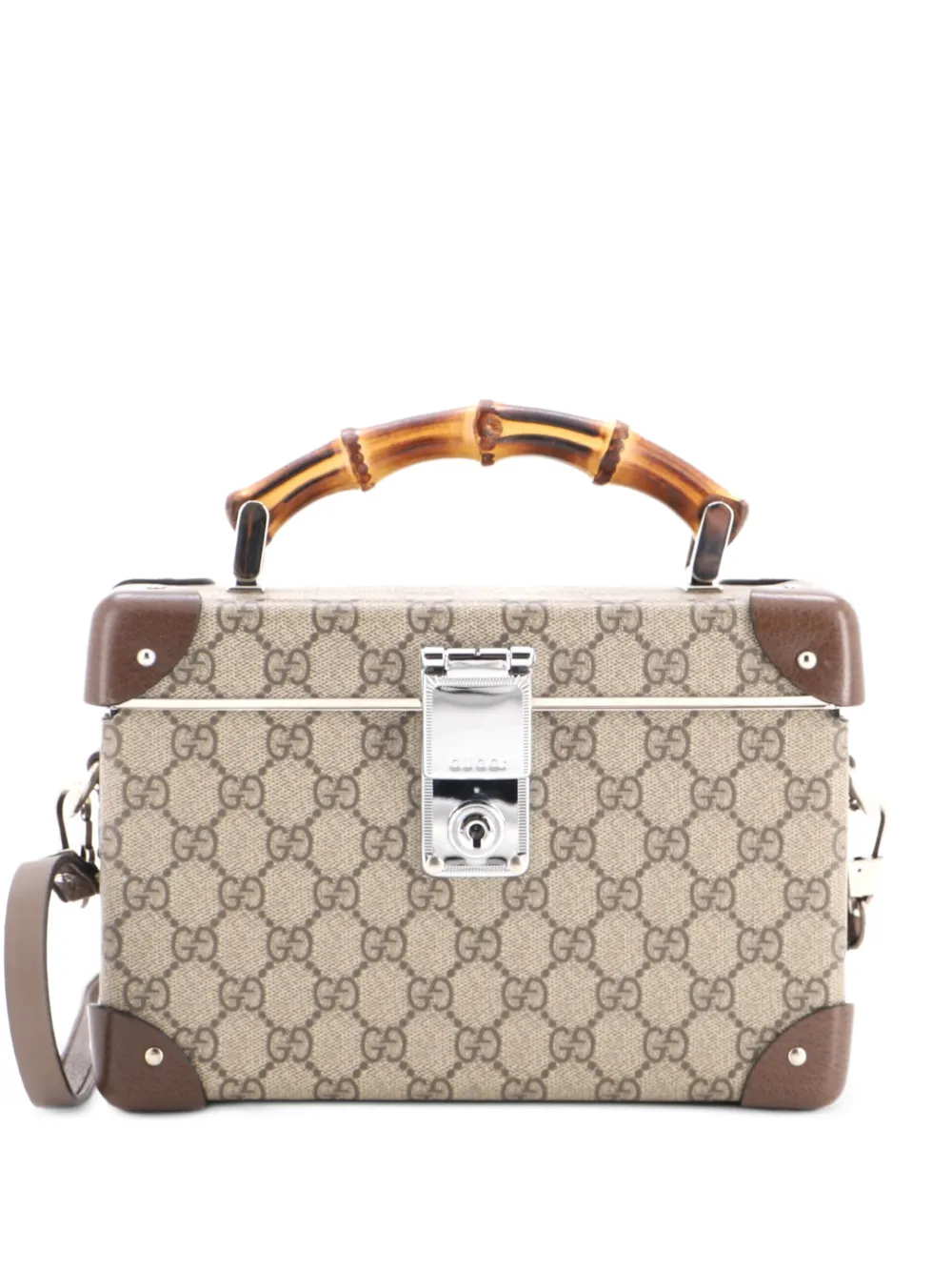 Gucci Pre-Owned Bamboo Globe-Trotter Vanity Case GG Coated Canvas satchel - Marrone