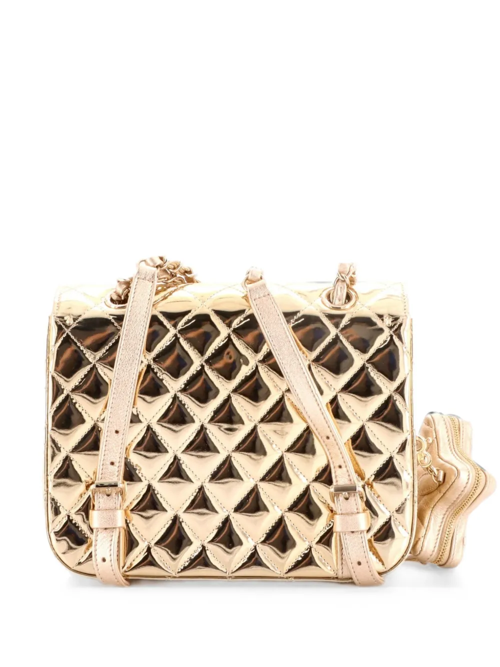 CHANEL Pre-Owned Hollywood Boulevard with Star Coin Purse Quilted Metallic Leather backpack - Gold