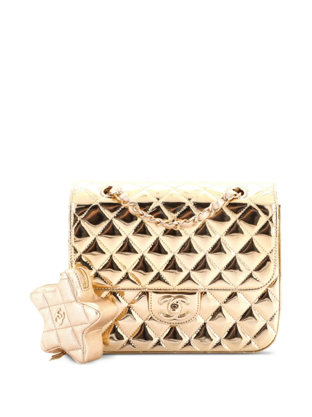 CHANEL Pre-Owned Hollywood Boulevard with Star Coin Purse Quilted Metallic Leather backpack - Oro