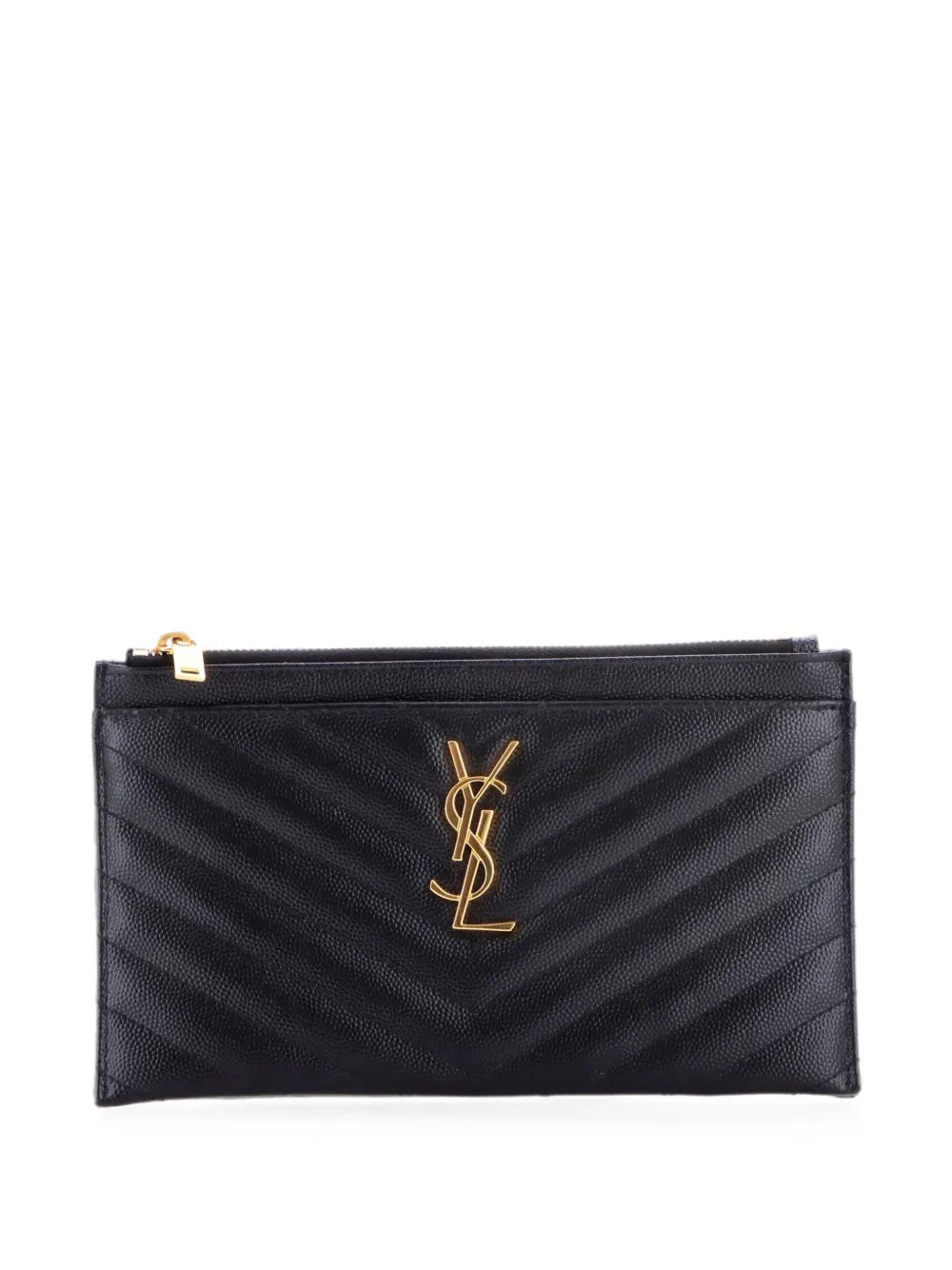 Saint Laurent Pre-Owned Classic Monogram Zip Bill Matelasse Chevron Leather Medium pouch - Nero