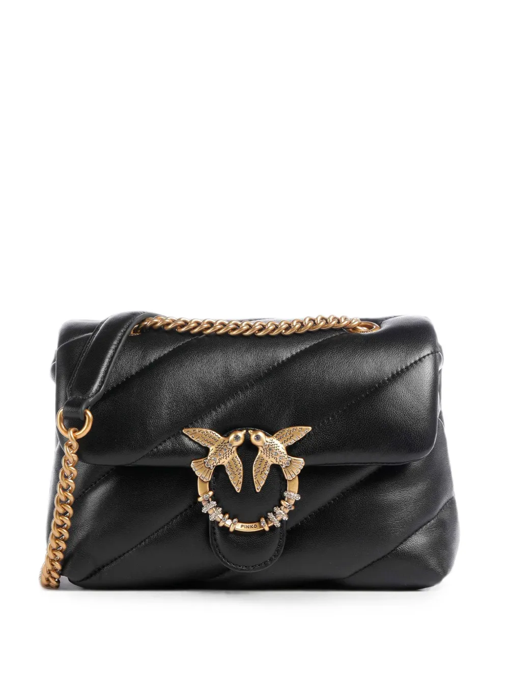 PINKO Mini Love Bag Puff crossbody bag in quilted nappa leather with jewel buckle - Nero