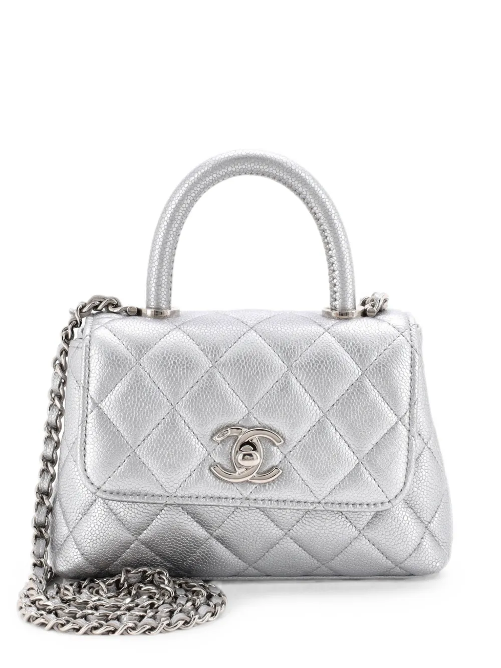 CHANEL Pre-Owned Coco Top Handle Clutch with Chain Quilted Caviar Mini satchel - Effetto metallizzato