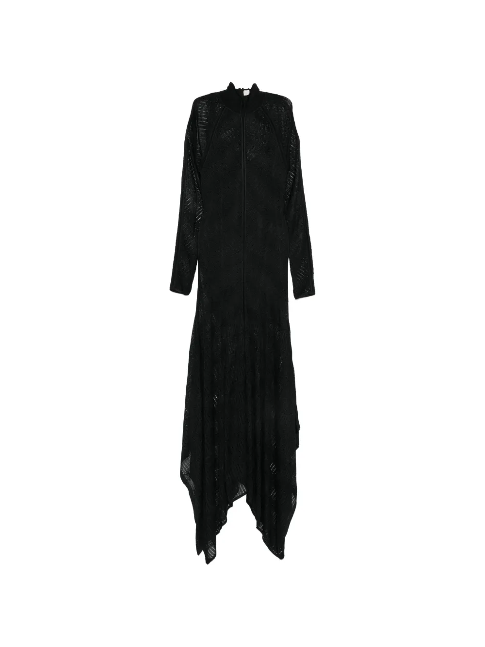 ZIMMERMANN Chevron asymmetric pointelle-knit handkerchief-hem maxi dress Zwart