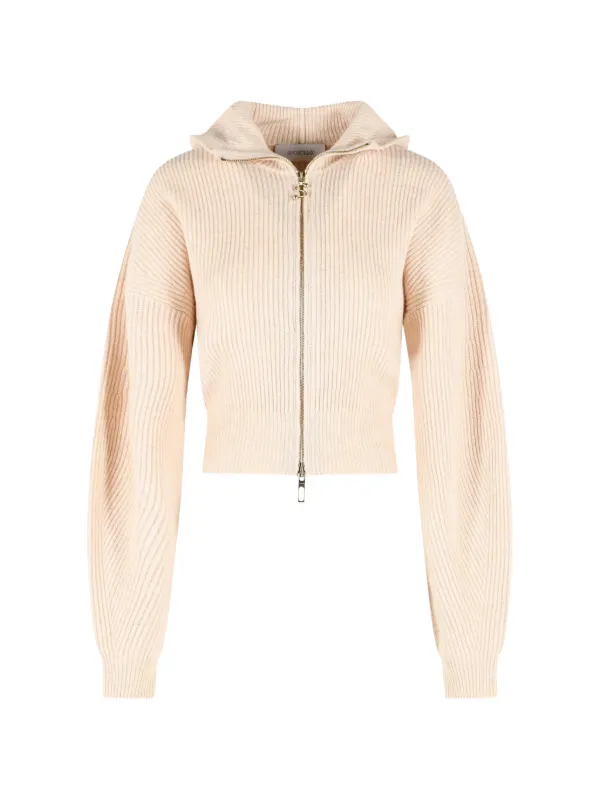 Sportmax Ribbed-knit Hooded Cardigan in Neutrals