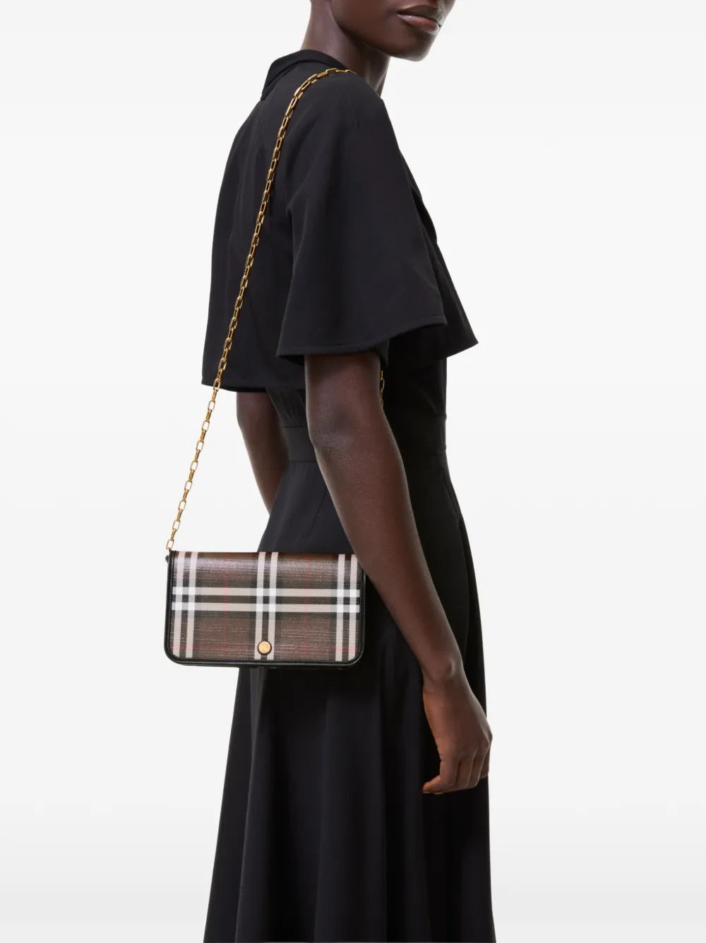 Burberry Check chain strap wallet - Marrone
