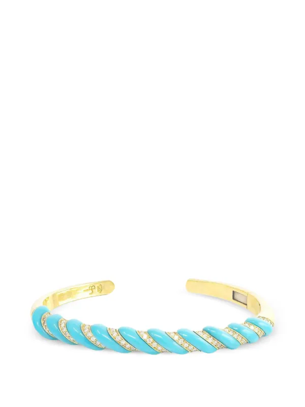 Jenna Blake 70s Stone and Diamond Bangle Bracelet in Gold