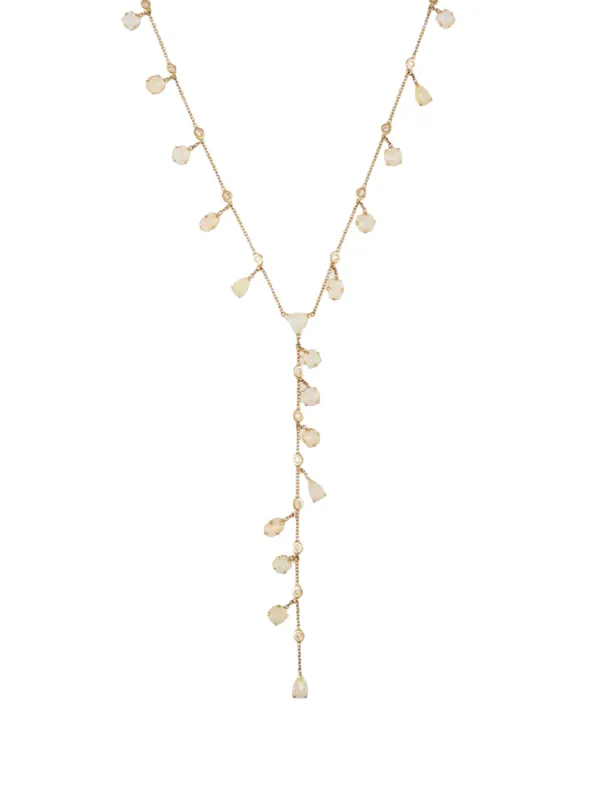 Jacquie Aiche Opal and Diamond Shaker Y Necklace in Gold