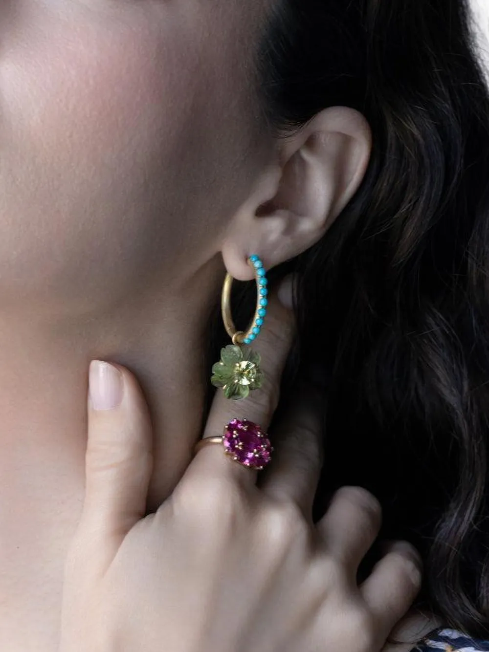 Irene Neuwirth Peridot and Chrysoberyl Flower Earrings in Gold, view 3