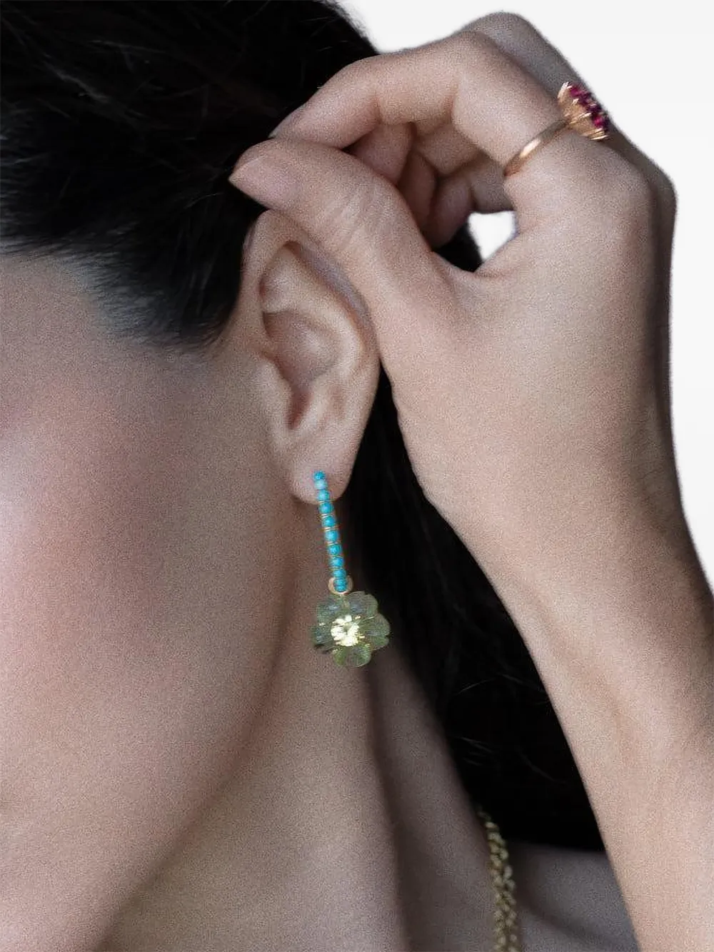 Irene Neuwirth Peridot and Chrysoberyl Flower Earrings in Gold, view 4