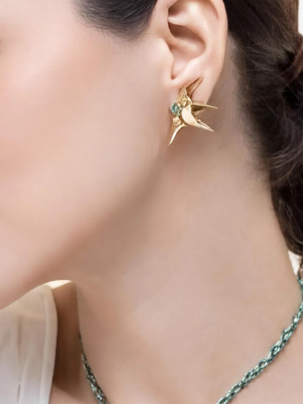 Carol Kauffmann Étoile Laila diamond and emerald earrings - Oro