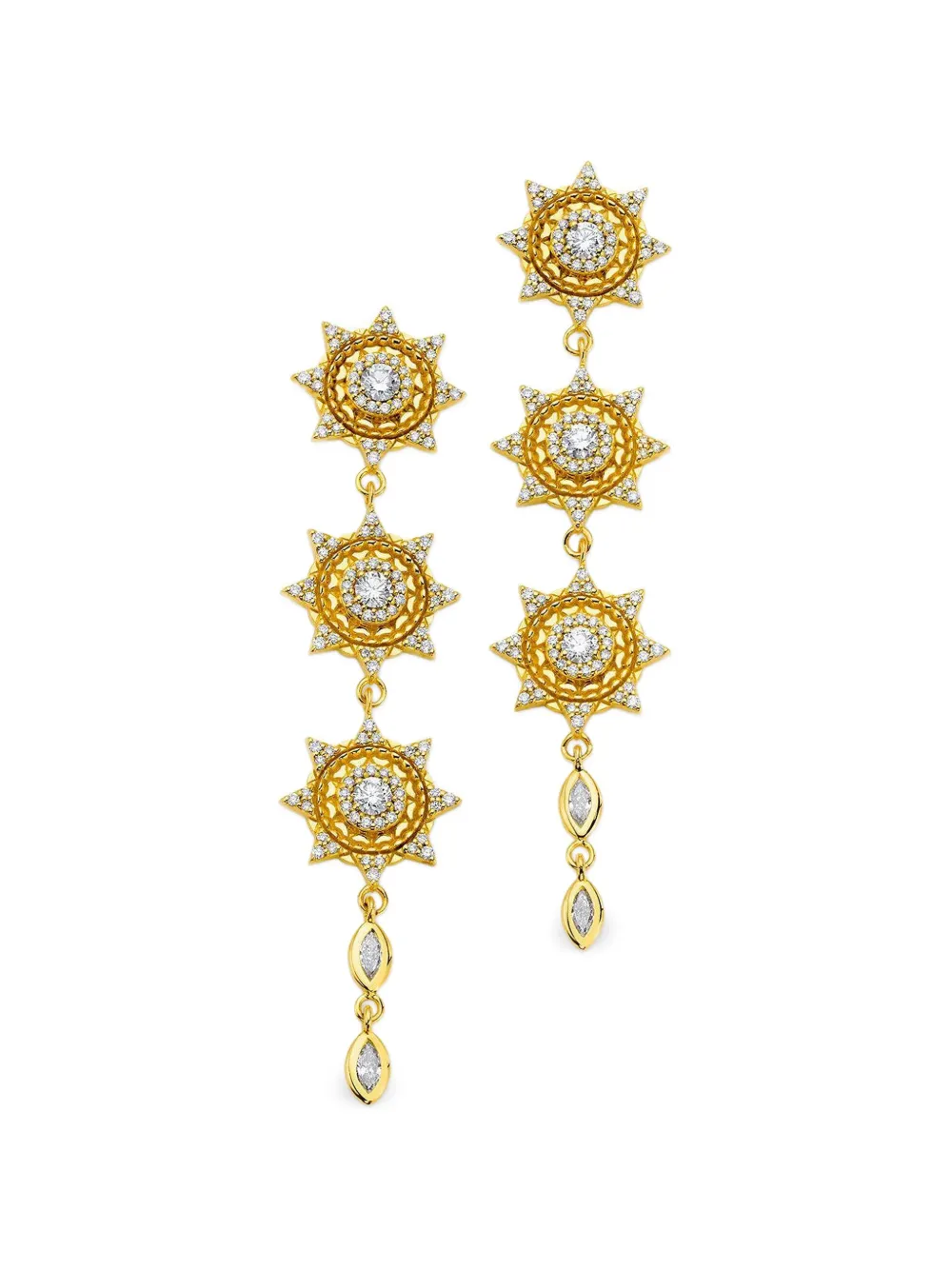 BUDDHA MAMA Triple Sun Hängeohrringe mit Diamanten - Gold