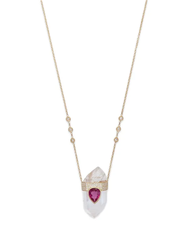 Jacquie Aiche Tear Quartz and Tourmaline Necklace in Gold