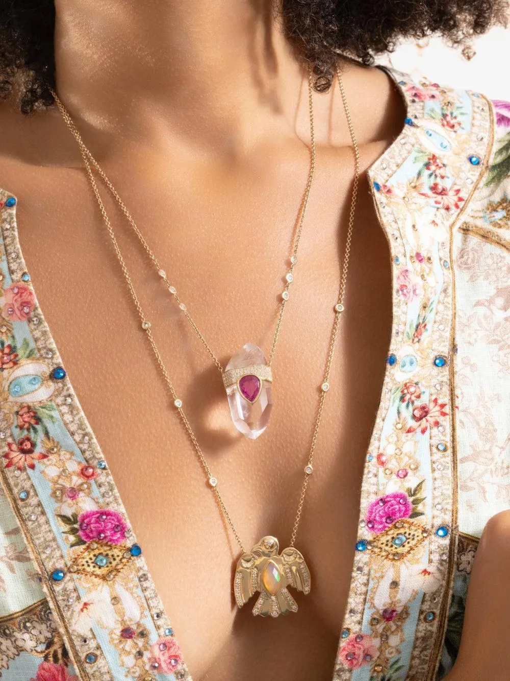 Jacquie Aiche Tear Quartz and Tourmaline Necklace in Gold, view 4