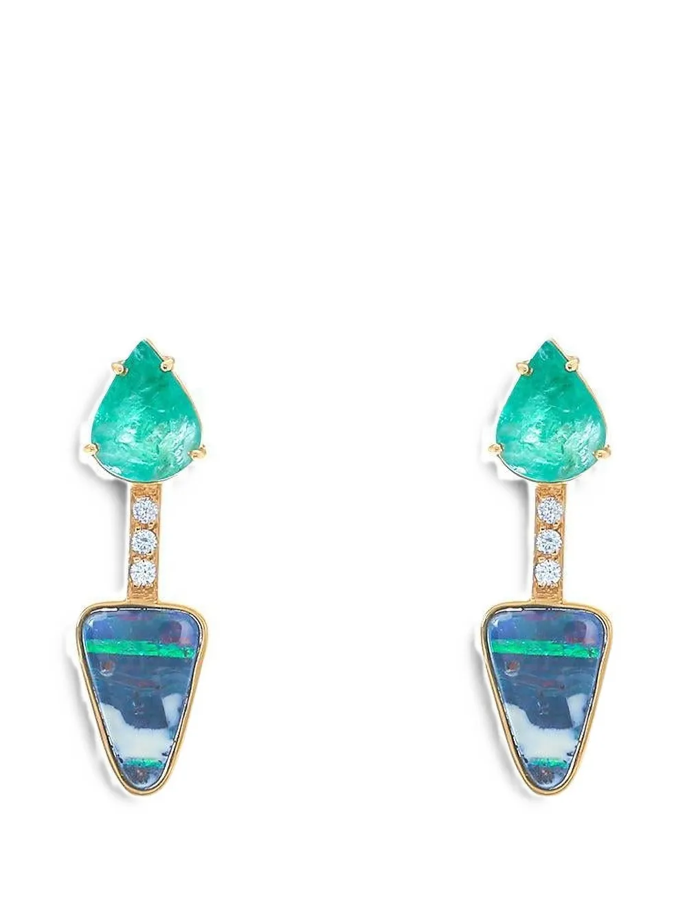 DENISE CASSOU yellow opal and emerald earrings - Gold