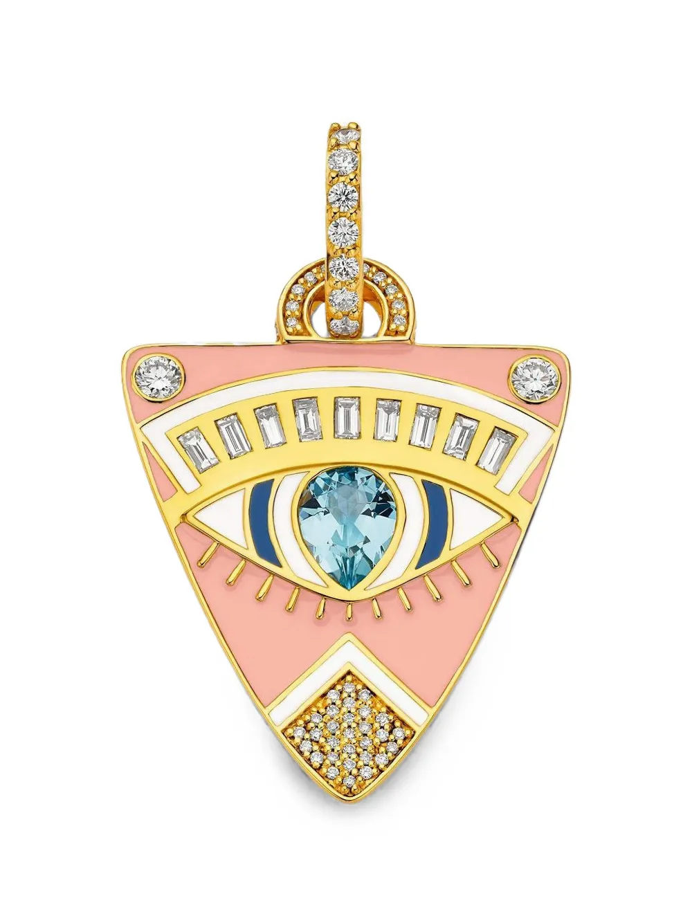 BUDDHA MAMA Guitar Pick Anhänger mit blauem Topas und Diamant - Gold