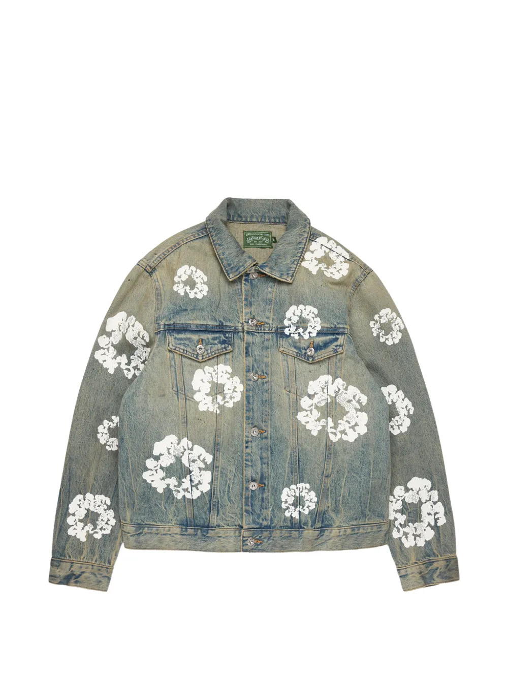 Denim Tears Wreath floral-print button-up denim jacket - Blau