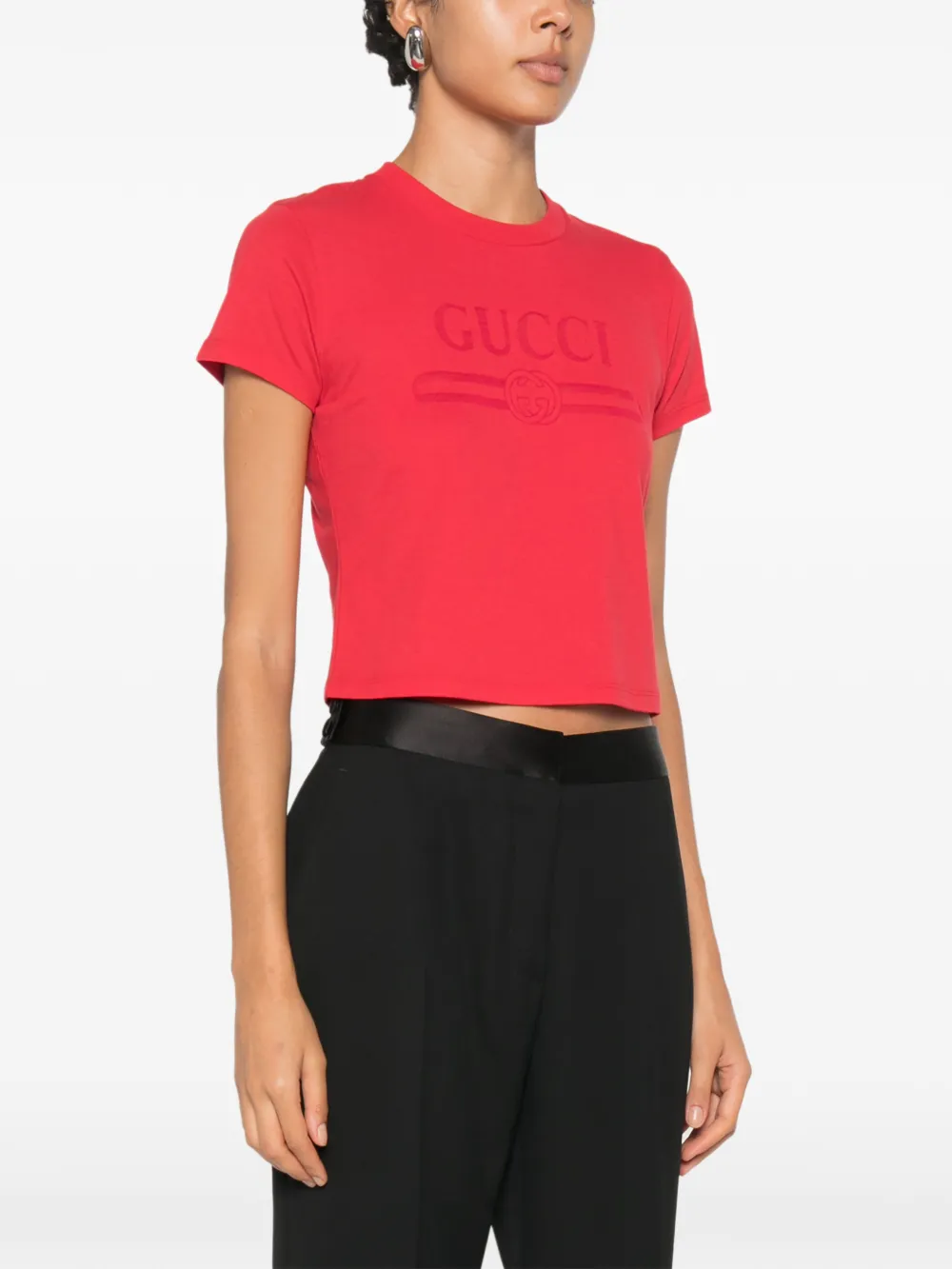Gucci Cropped T-shirt met logoprint Rood