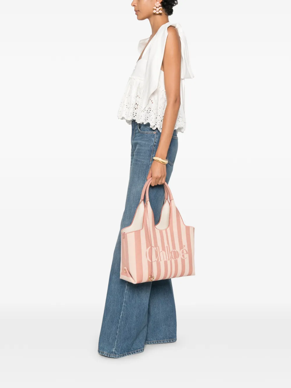Chloé gestreepte East-West shopper met jacquard Roze