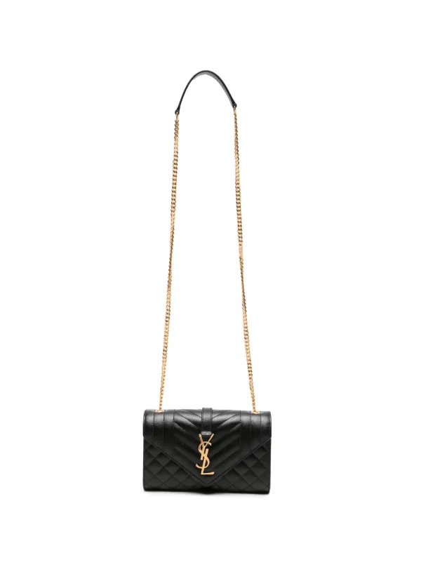 Saint Laurent Envelope Small Quilted Grain De Poudre Embossed Leather Bag in Black