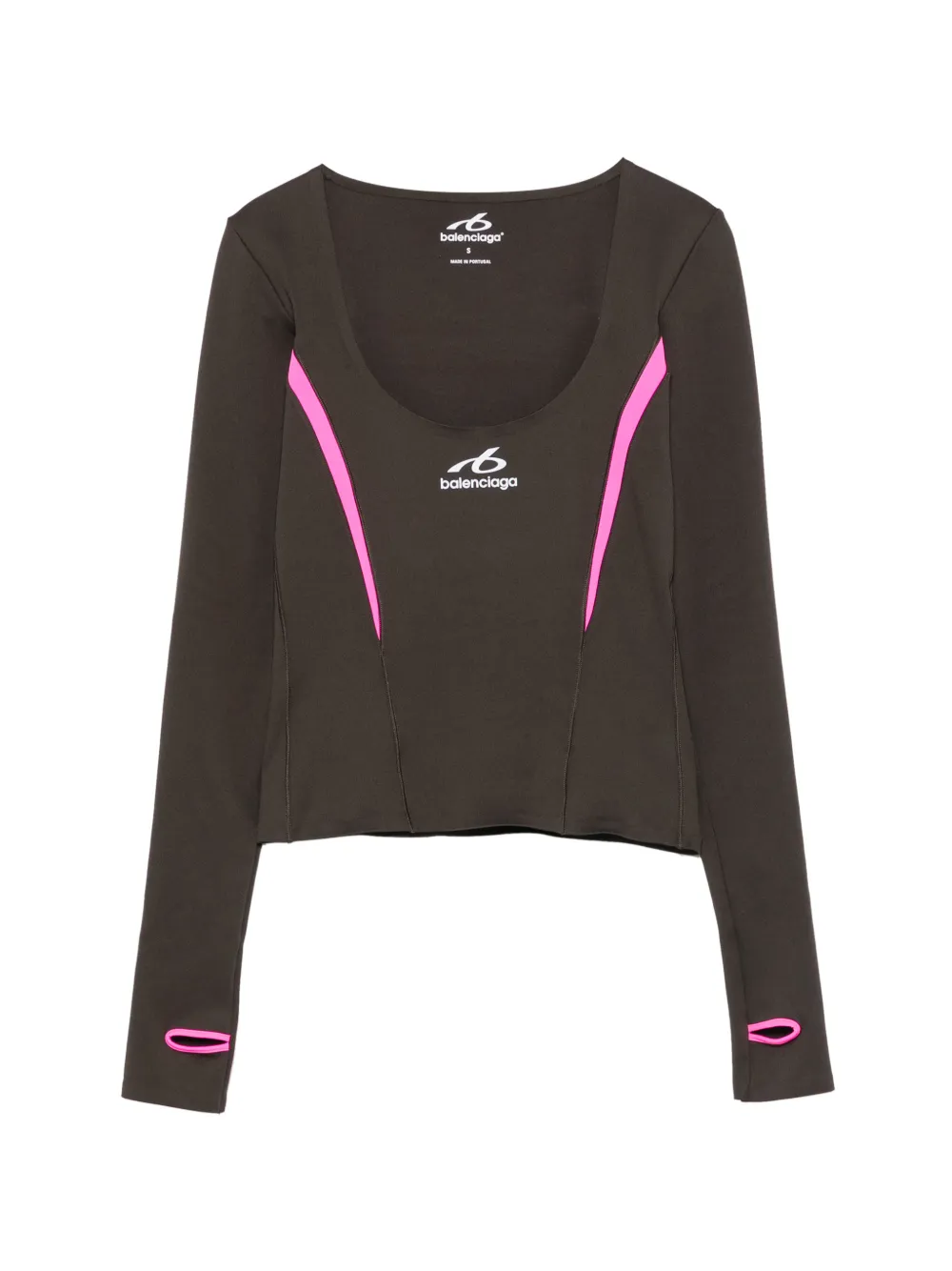 Balenciaga contrast-piped logo-print top - Braun