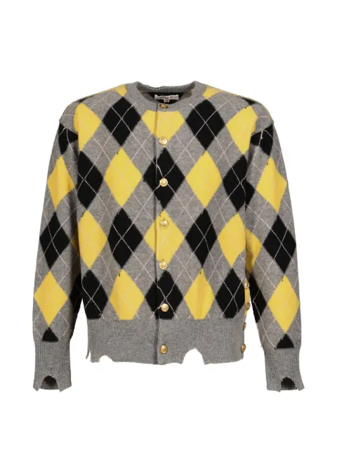 MASU argyle-intarsia distressed cardigan