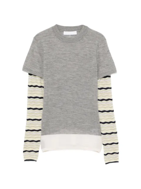 CUDDLEUP layered-sleeve fine-knit T-shirt