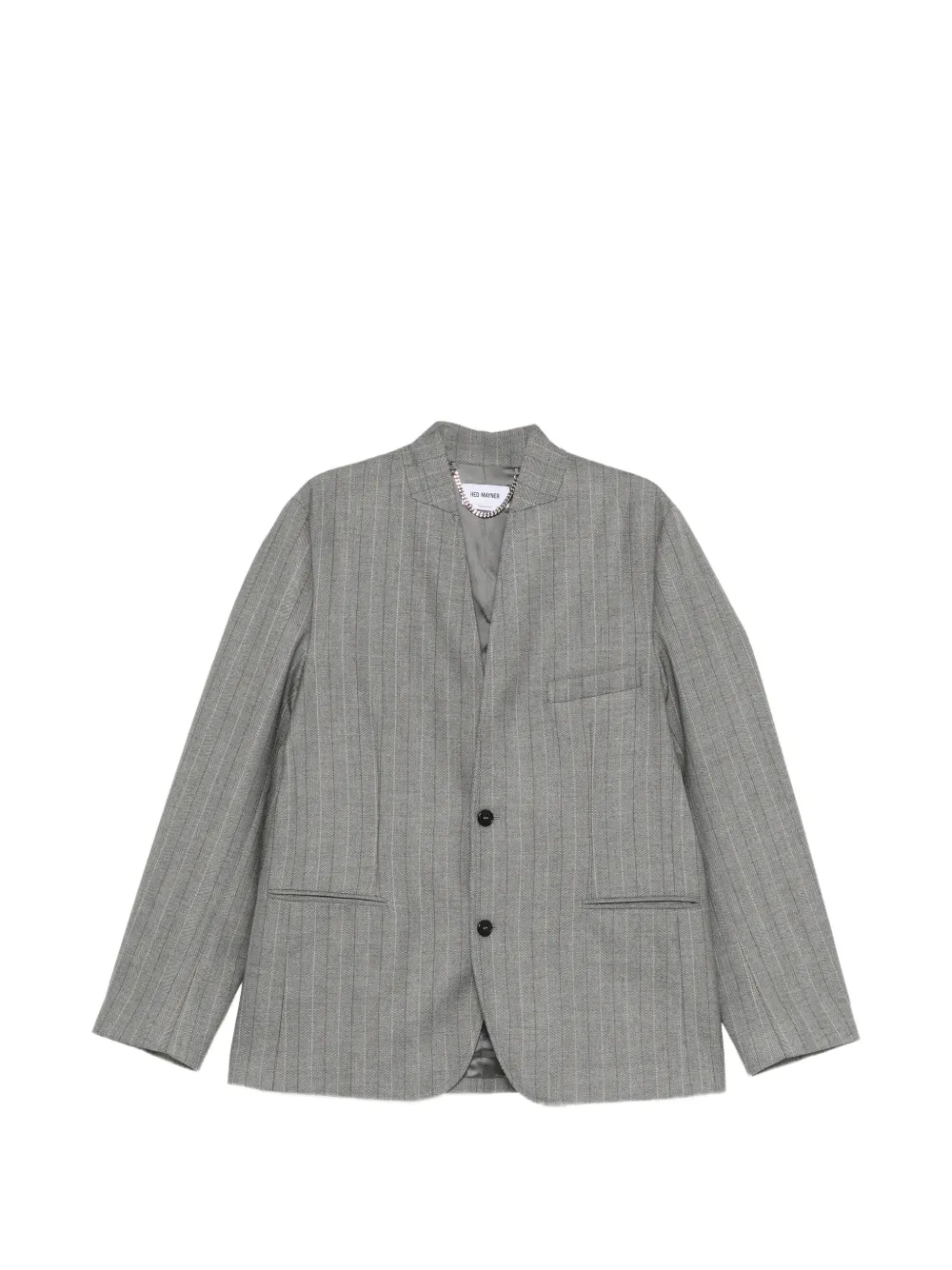 Hed Mayner Pinstripe Collarless Blazer In Grey