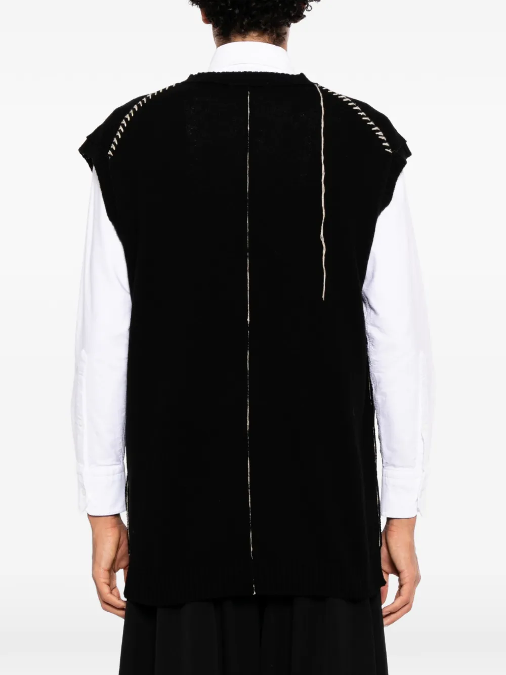 Yohji Yamamoto Mouwloze top met contrasterende stiksels Zwart